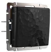 Розетка с заземлением без рамки Werkel Hammer 1-м. крышка шторки IP44 черный картинка